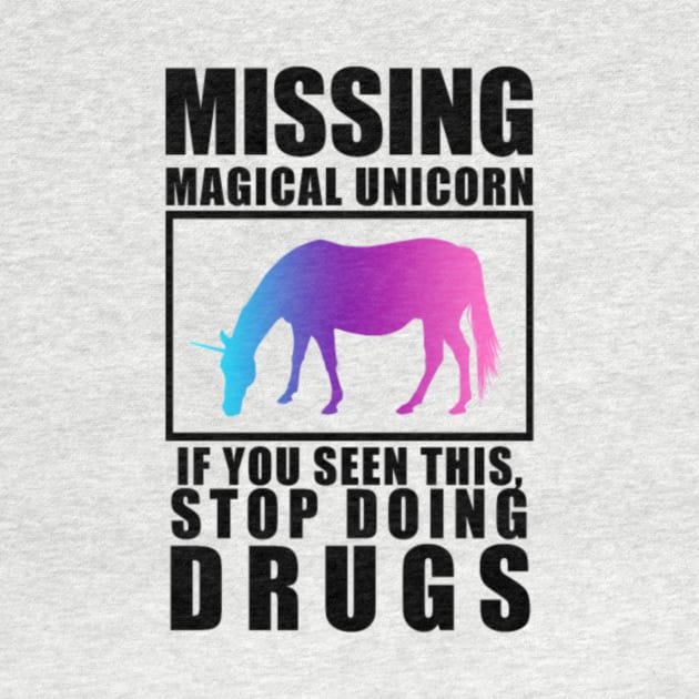 Unicorn Missing colorful horse magic joke idea by Nulian Sanchez
